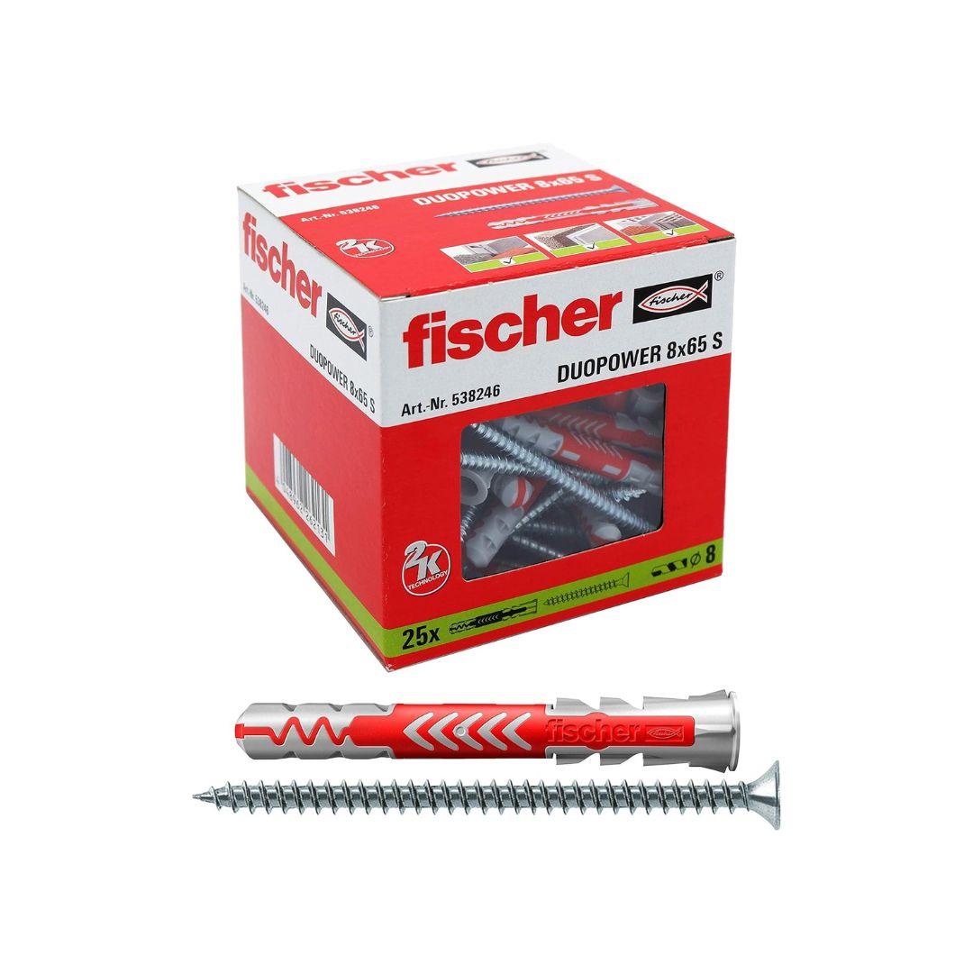 Fischer- 25 Tasselli DuoPower 8x65 S L- Versione lunga con vite - Pisan Ferramenta