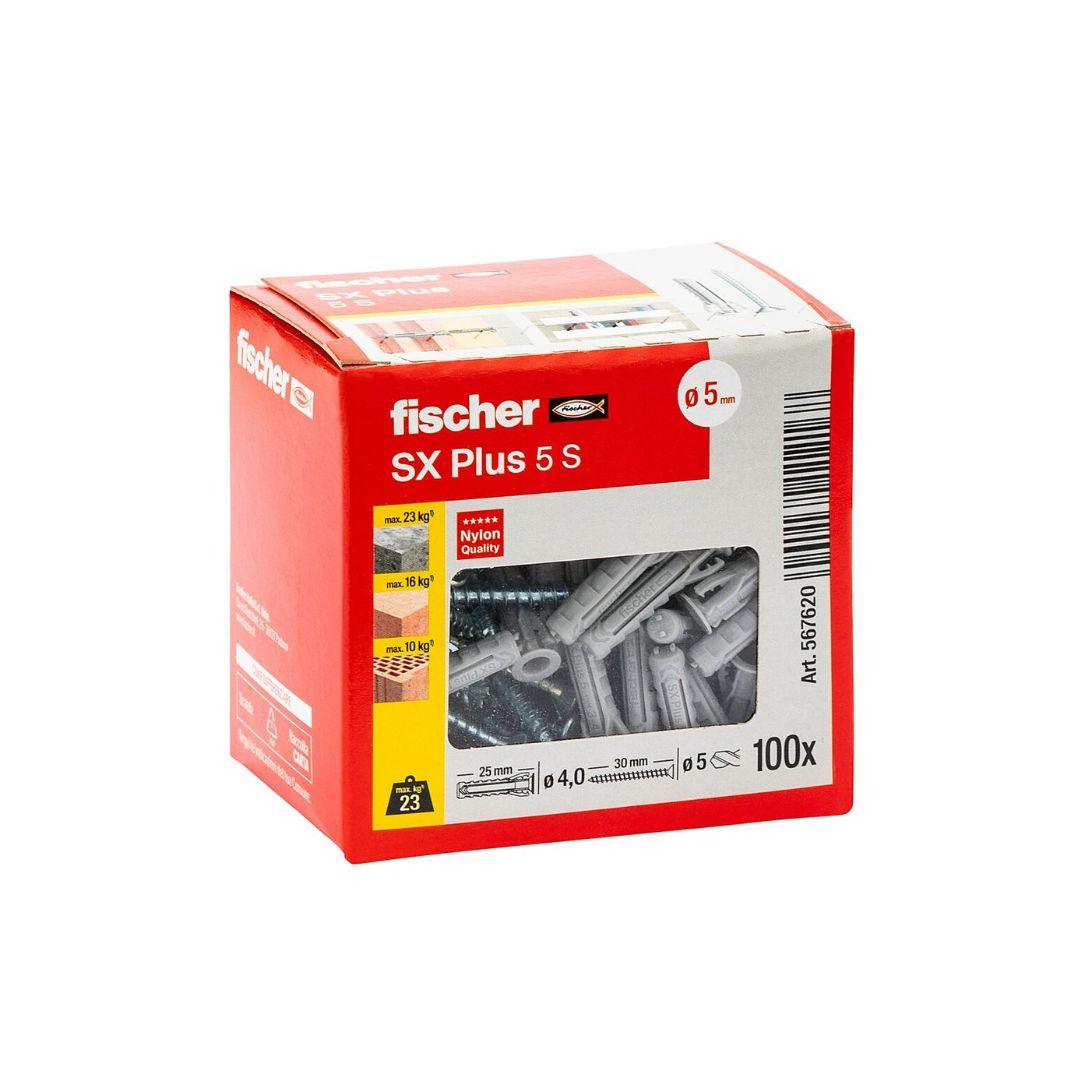 Fischer-100 Tasselli in nylon con vite truciolare testa svasata piana SX PLUS S-5x25 - Pisan Ferramenta