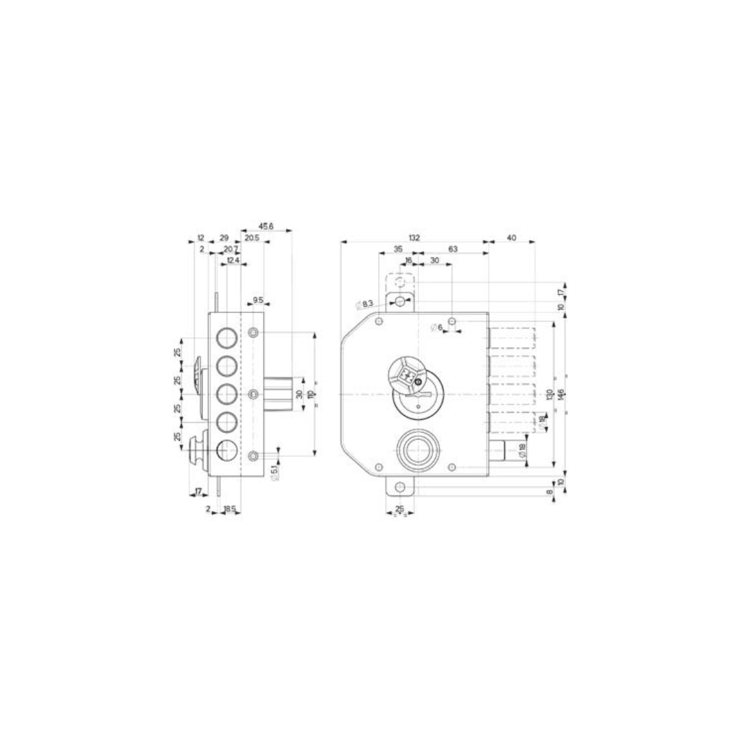 Mottura - Serratura legno applicare 20530 E. mm.63 Sx - Pisan Ferramenta