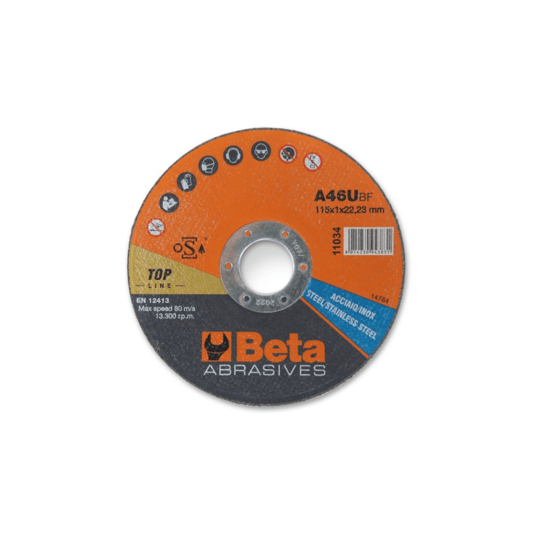 Beta- Disco abrasivo da sbavo per acciaio a centro depresso-ø115-s6.5-f22.23mm - Pisan Ferramenta