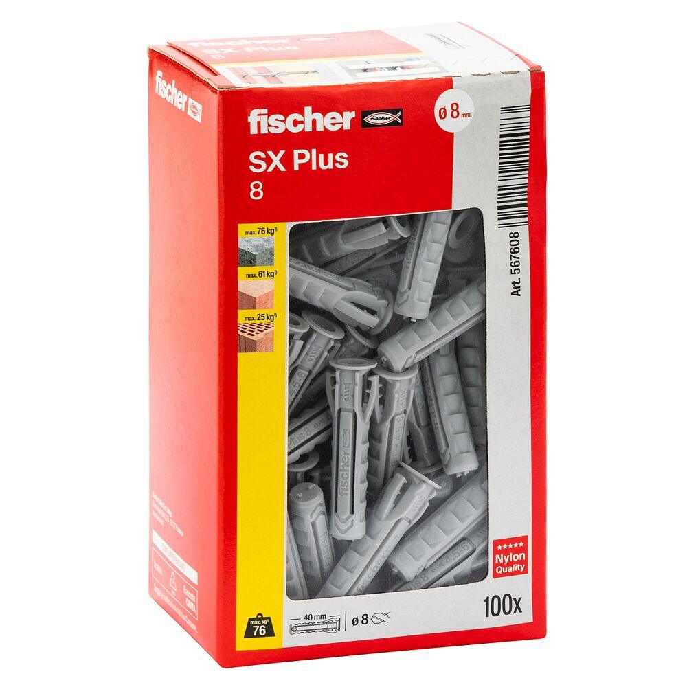 Fischer- 100 Tasselli in nylon con espansione a 4 settori 8x40 - SX Plus - Pisan Ferramenta