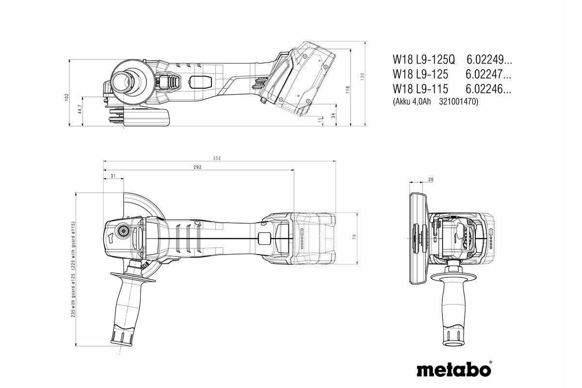 W 18 L 9-125 Smerigliatrice angolare Kit Completo-Metabo Metabo